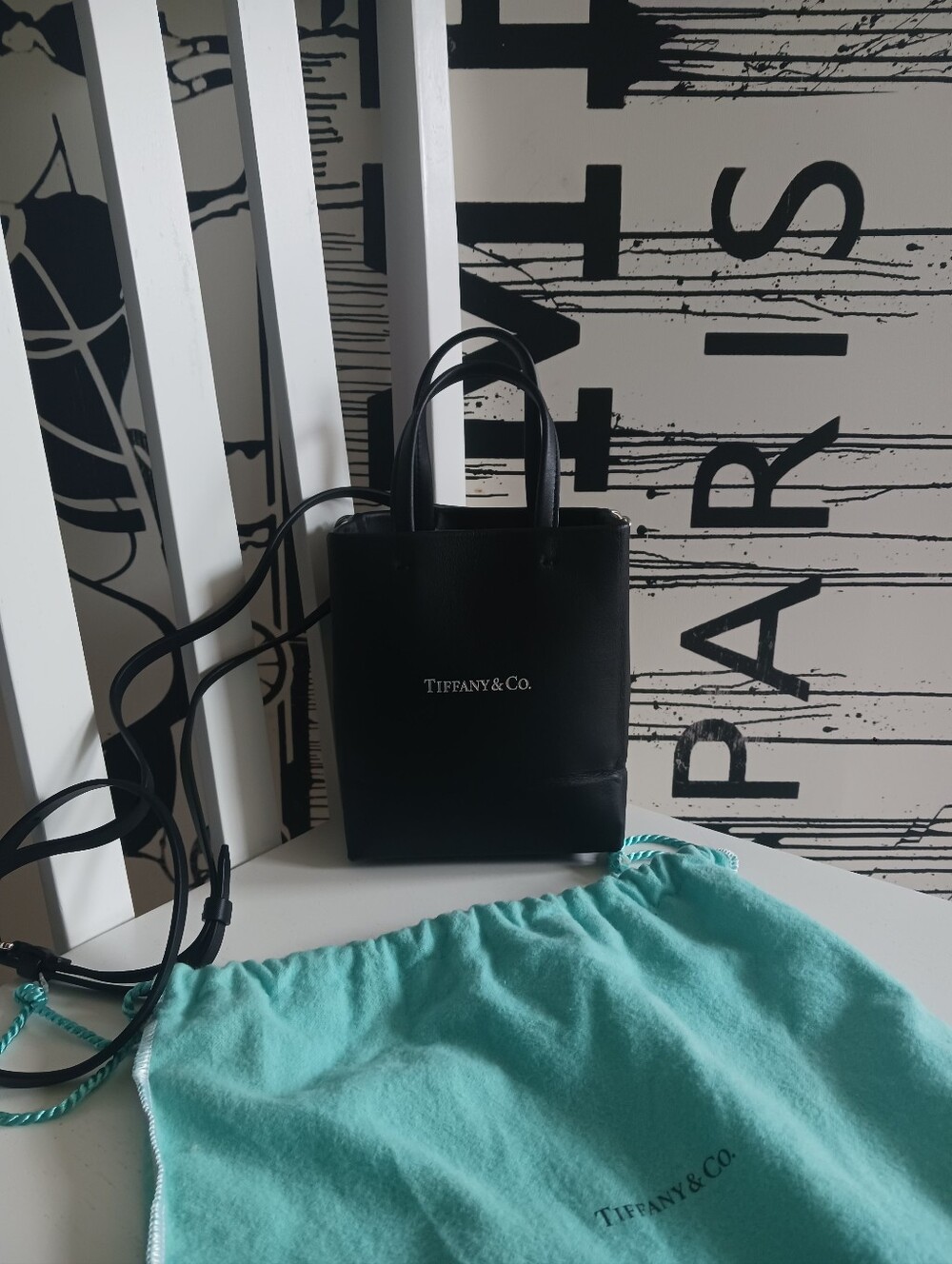 Tiffany & Co. Black Leather Mini Shopper with Detachable Strap+ Dust Bag